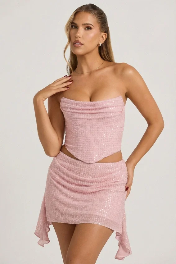 Sybil draperad minikjol med dekor i lavendelrosa Sybil draperad minikjol med dekor i lavendelrosa
