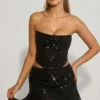 Sybil Embellished Draped Mid-Rise Mini Kjol i svart Sybil Embellished Draped Mid-Rise Mini Kjol i svart