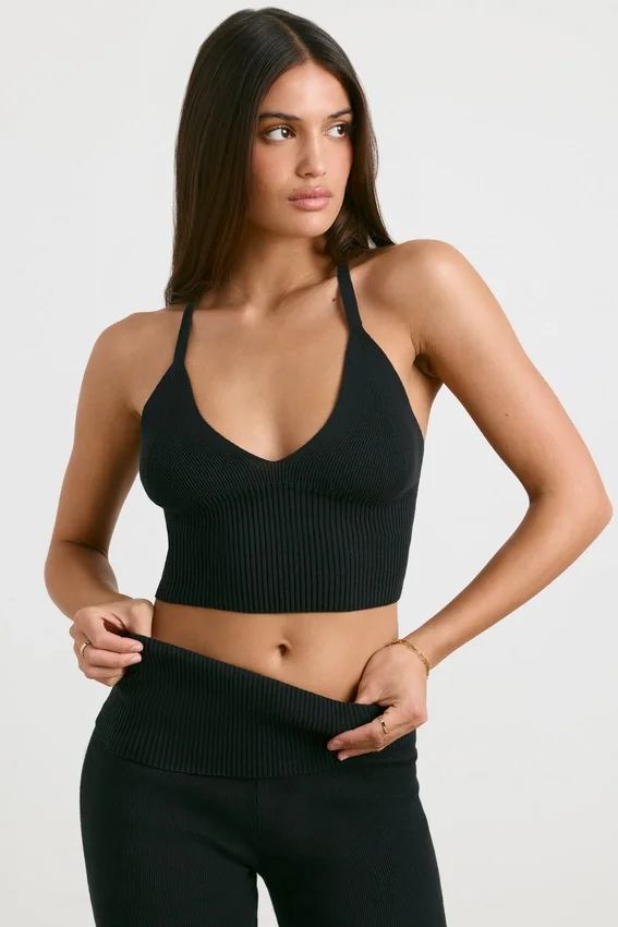 Tanktop i grovstickat i svart Tanktop i grovstickat i svart