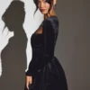 Tera Velvet långärmad korsettminiklänning i jetblack Tera Velvet långärmad korsettminiklänning i jetblack