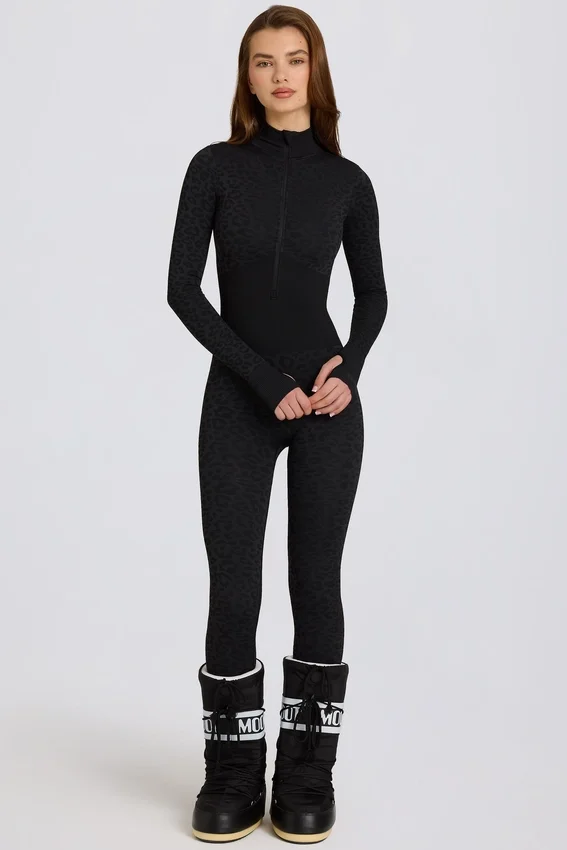 Termisk baslager-Jumpsuit i svart leopardmönster Termisk baslager-Jumpsuit i svart leopardmönster