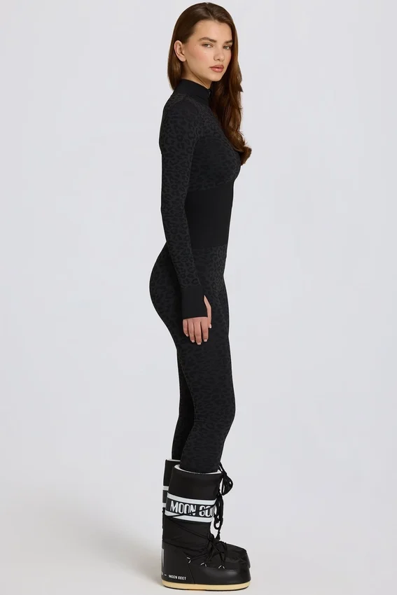 Termisk baslager-Jumpsuit i svart leopardmönster Termisk baslager-Jumpsuit i svart leopardmönster
