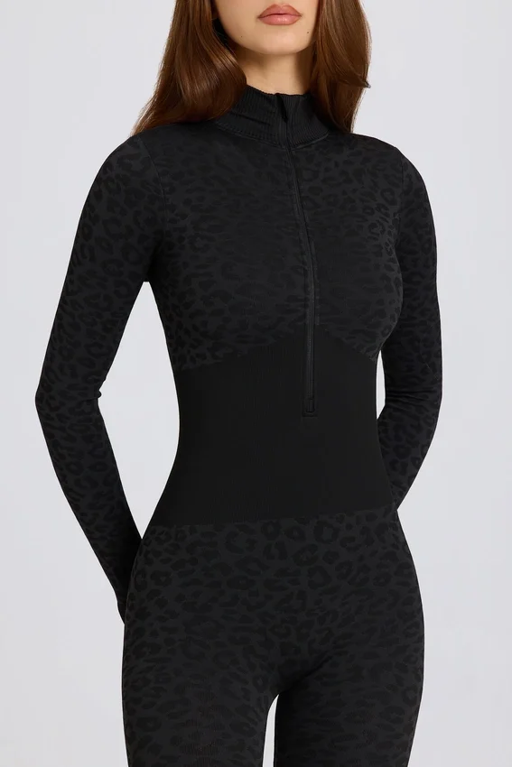Termisk baslager-Jumpsuit i svart leopardmönster Termisk baslager-Jumpsuit i svart leopardmönster
