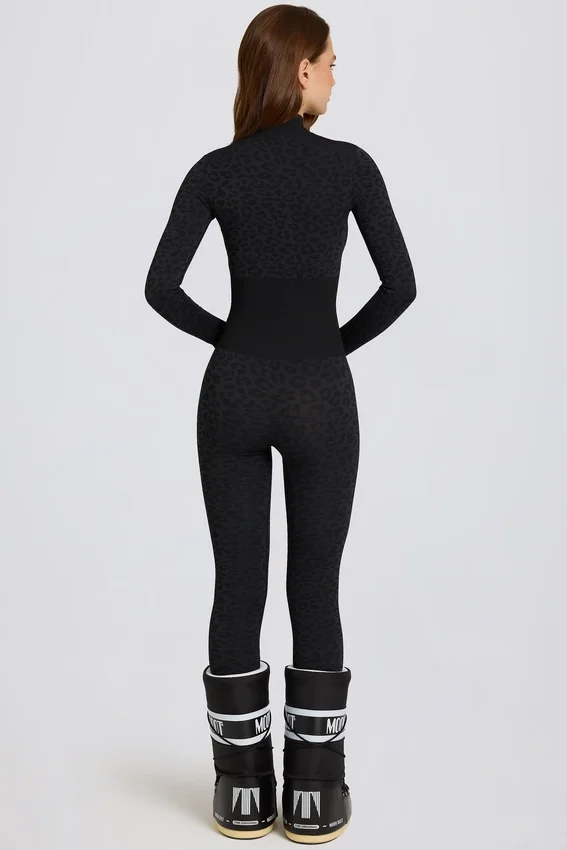 Termisk baslager-Jumpsuit i svart leopardmönster Termisk baslager-Jumpsuit i svart leopardmönster