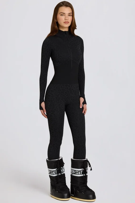 Termisk baslager-Jumpsuit i svart leopardmönster Termisk baslager-Jumpsuit i svart leopardmönster