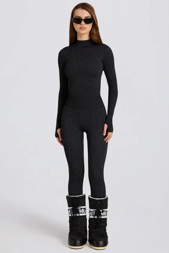 Termiska baslagerleggings i svart leopardmönster Termiska baslagerleggings i svart leopardmönster