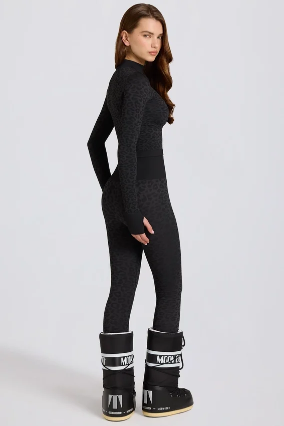Termiska baslagerleggings i svart leopardmönster Termiska baslagerleggings i svart leopardmönster