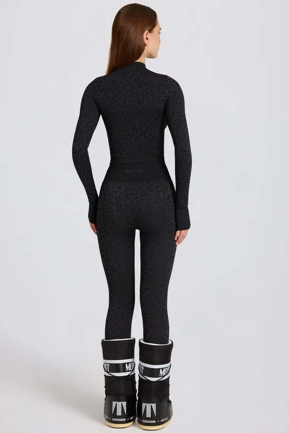 Termiska baslagerleggings i svart leopardmönster Termiska baslagerleggings i svart leopardmönster