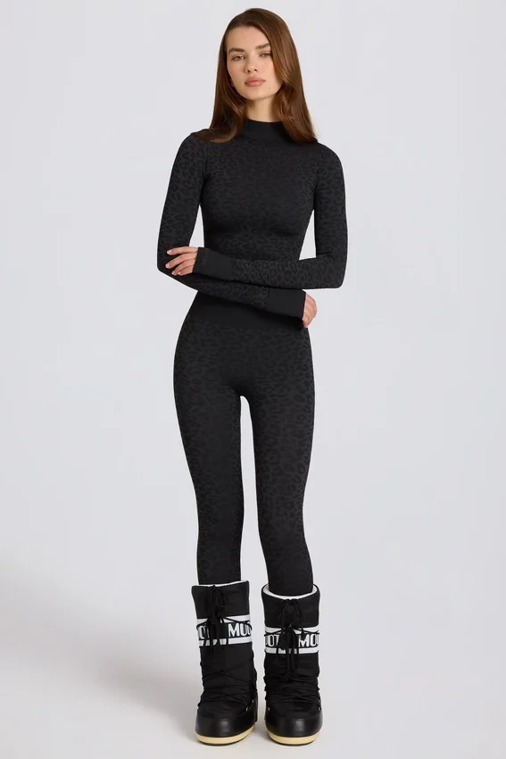 Termiska baslagerleggings i svart leopardmönster Termiska baslagerleggings i svart leopardmönster