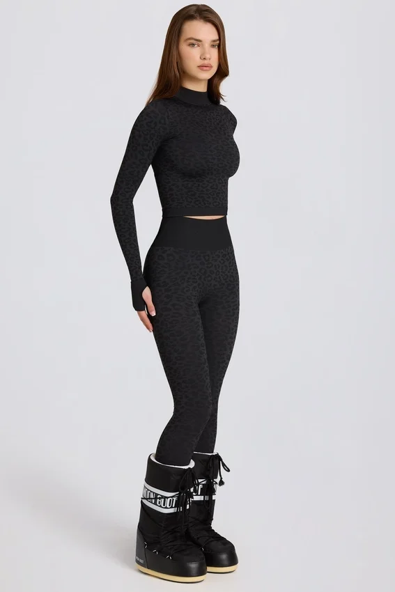 Termiska baslagerleggings i svart leopardmönster Termiska baslagerleggings i svart leopardmönster