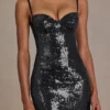 Theodora Premium Sequin Lace Corset Miniklänning i svart Theodora Premium Sequin Lace Corset Miniklänning i svart