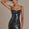 Theodora Premium Sequin Lace Corset Miniklänning i svart Theodora Premium Sequin Lace Corset Miniklänning i svart