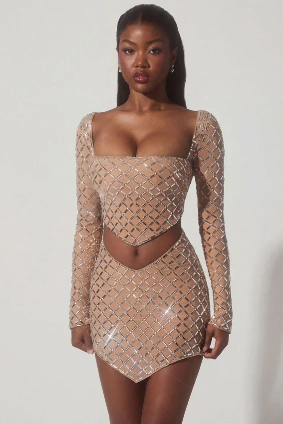 Thora Embellished Asymmetric Crop Top i Almond Thora Embellished Asymmetric Crop Top i Almond