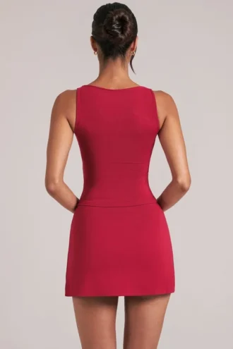 Tula midhög bodycon-ultraminikjol med slits i körsbärsrött