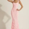Vasanta Embellished Appliqué Soft-Scoop Corset Gown i rosa Vasanta Embellished Appliqué Soft-Scoop Corset Gown i rosa