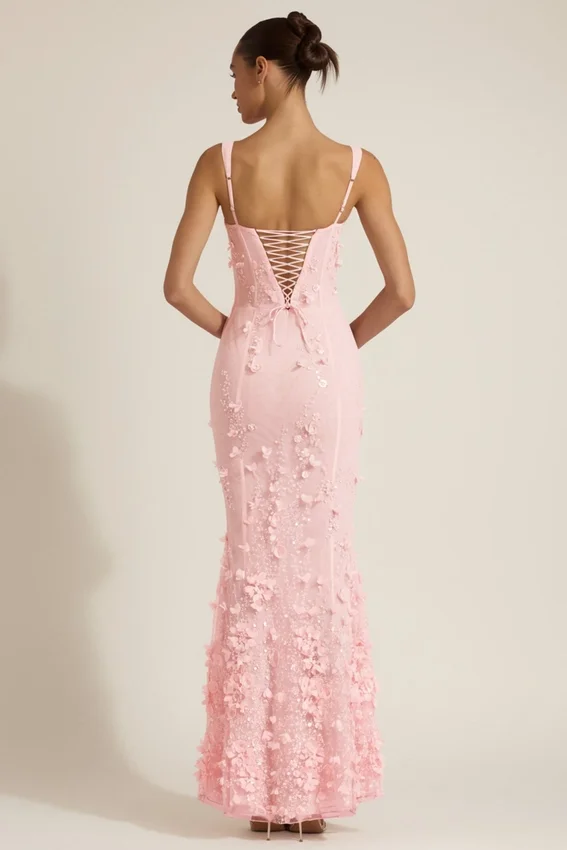 Vasanta Embellished Appliqué Soft-Scoop Corset Gown i rosa Vasanta Embellished Appliqué Soft-Scoop Corset Gown i rosa