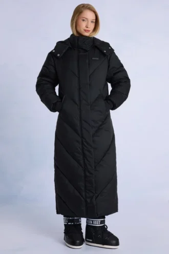 Vattentät lång parkas med huva i svart Vattentät lång parkas med huva i svart