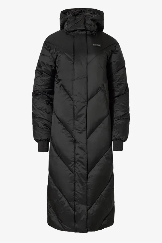 Vattentät lång parkas med huva i svart Vattentät lång parkas med huva i svart