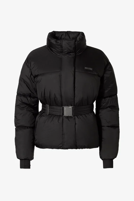 Vattentät oversized skidjacka med bälte i svart Vattentät oversized skidjacka med bälte i svart