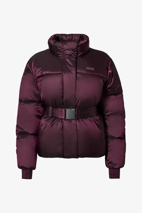 Vattentät oversized skidjacka med bälte i vinrött Vattentät oversized skidjacka med bälte i vinrött