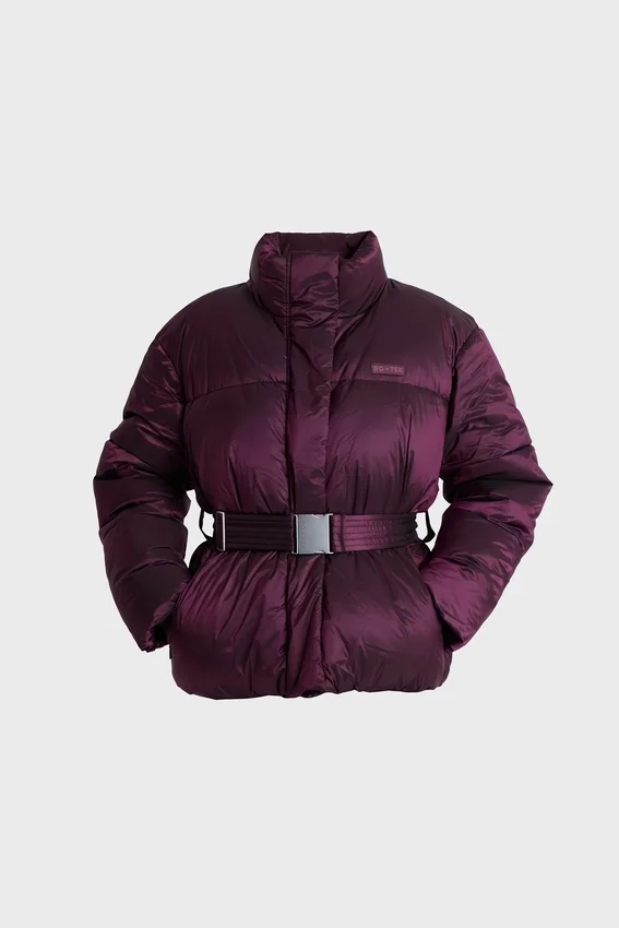 Vattentät oversized skidjacka med bälte i vinrött Vattentät oversized skidjacka med bälte i vinrött