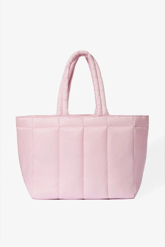 Vattentät puffer-tote-väska i puderrosa Vattentät puffer-tote-väska i puderrosa
