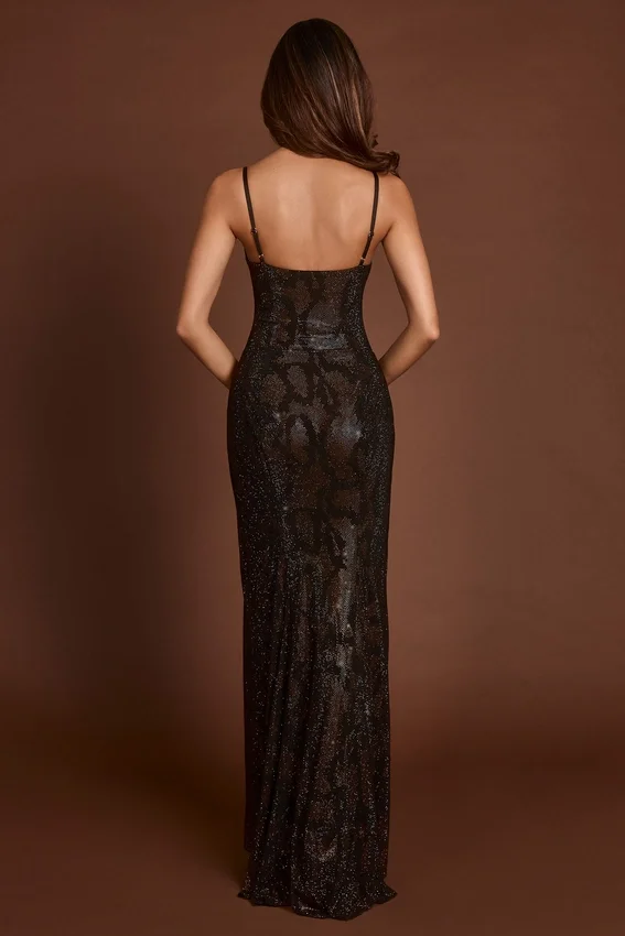 Velia Embellished Peekaboo Cowl-Neck Klänning i Brown Snake Velia Embellished Peekaboo Cowl-Neck Klänning i Brown Snake