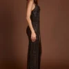 Velia Embellished Peekaboo Cowl-Neck Klänning i Brown Snake Velia Embellished Peekaboo Cowl-Neck Klänning i Brown Snake