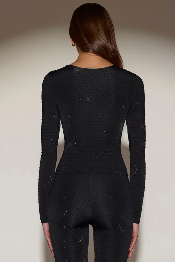 Venia Embellished Crew-Neck Long-Sleeve Top i svart Venia Embellished Crew-Neck Long-Sleeve Top i svart