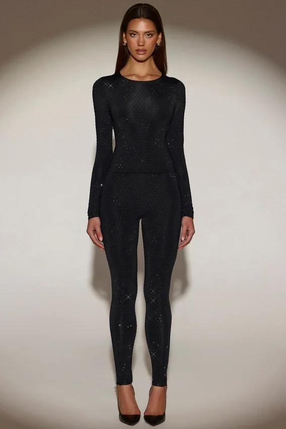 Venia Embellished Crew-Neck Long-Sleeve Top i svart Venia Embellished Crew-Neck Long-Sleeve Top i svart