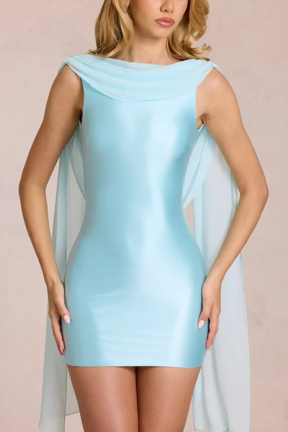 Venya draperad miniklänning i mjuk aqua Venya draperad miniklänning i mjuk aqua