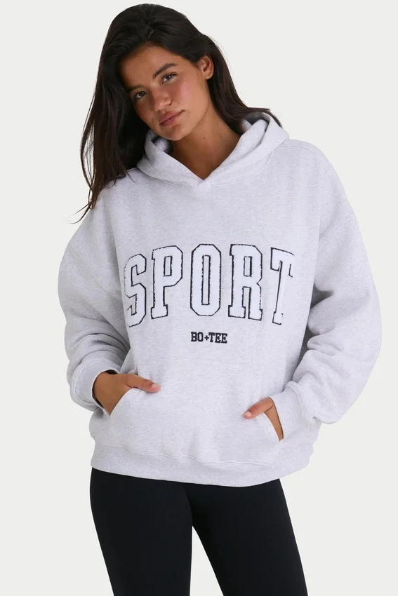 Överdimensionerad hoodie i mjuk bomullsfleece i gråmelerad Överdimensionerad hoodie i mjuk bomullsfleece i gråmelerad