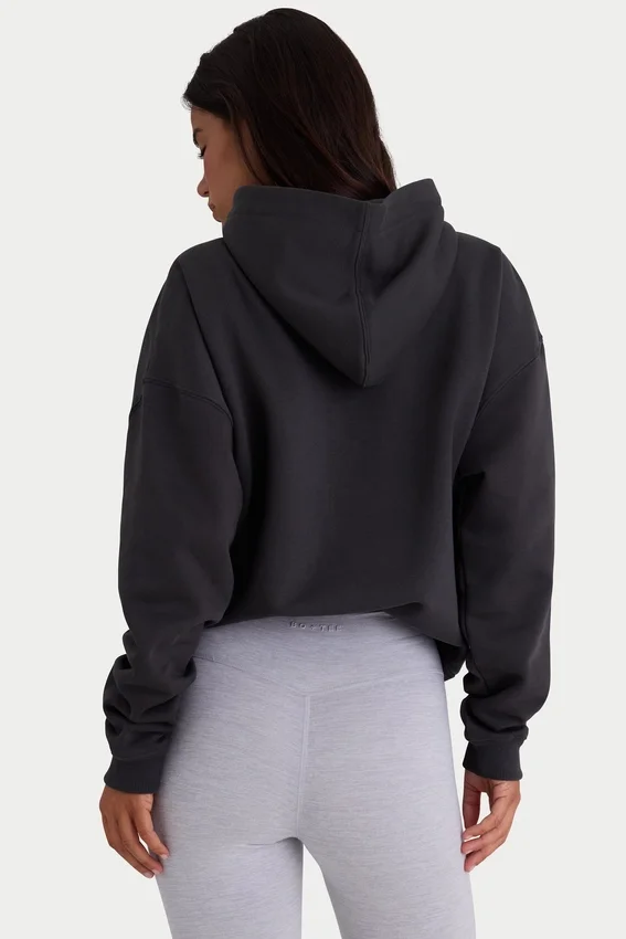 Överdimensionerad hoodie i mjuk bomullsfleece i svart Överdimensionerad hoodie i mjuk bomullsfleece i svart