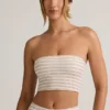 Verna Modal axelbandslös crop top i rosa och gul randig Verna Modal axelbandslös crop top i rosa och gul randig