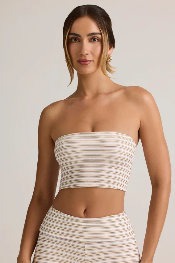 Verna Modal axelbandslös crop top i rosa och gul randig Verna Modal axelbandslös crop top i rosa och gul randig