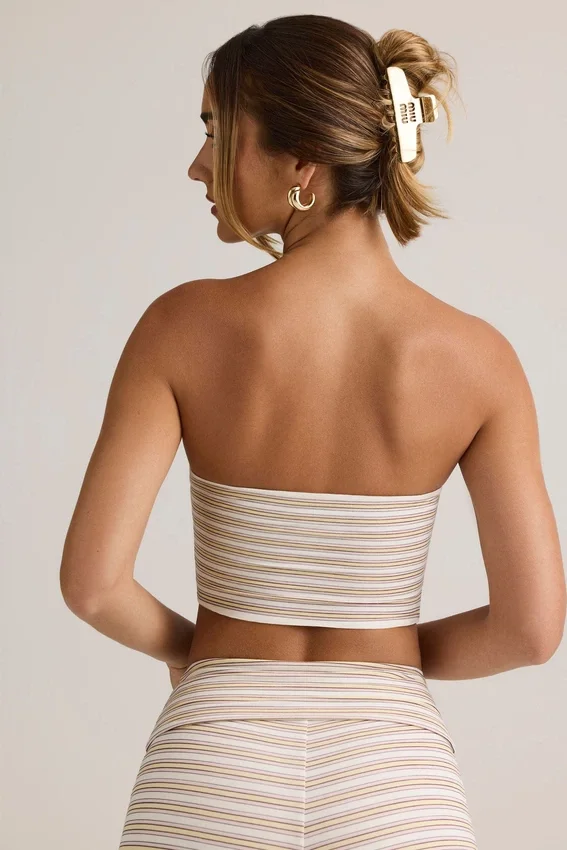 Verna Modal axelbandslös crop top i rosa och gul randig Verna Modal axelbandslös crop top i rosa och gul randig