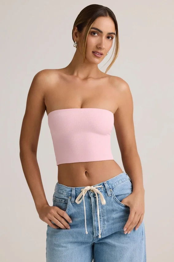 Verna Modal Strapless Crop Top i Baby Pink Verna Modal Strapless Crop Top i Baby Pink