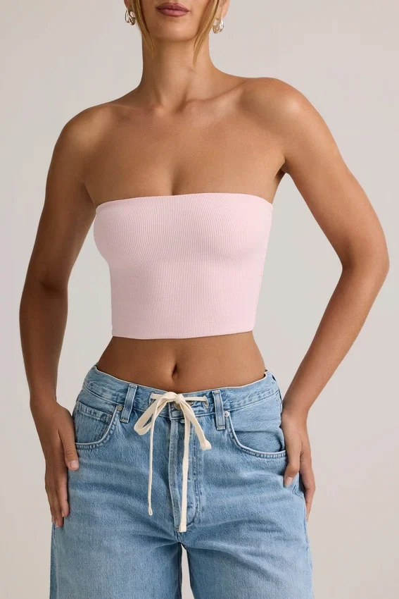 Verna Modal Strapless Crop Top i Baby Pink Verna Modal Strapless Crop Top i Baby Pink