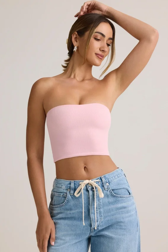 Verna Modal Strapless Crop Top i Baby Pink Verna Modal Strapless Crop Top i Baby Pink