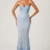 Vesna Embellished Sweetheart-Neck Fishtail Gown i himmelsblått Vesna Embellished Sweetheart-Neck Fishtail Gown i himmelsblått