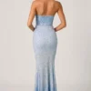 Vesna Embellished Sweetheart-Neck Fishtail Gown i himmelsblått Vesna Embellished Sweetheart-Neck Fishtail Gown i himmelsblått