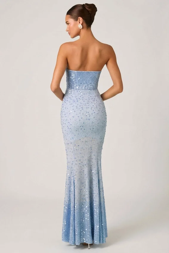 Vesna Embellished Sweetheart-Neck Fishtail Gown i himmelsblått Vesna Embellished Sweetheart-Neck Fishtail Gown i himmelsblått