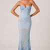 Vesna Embellished Sweetheart-Neck Fishtail Gown i himmelsblått Vesna Embellished Sweetheart-Neck Fishtail Gown i himmelsblått