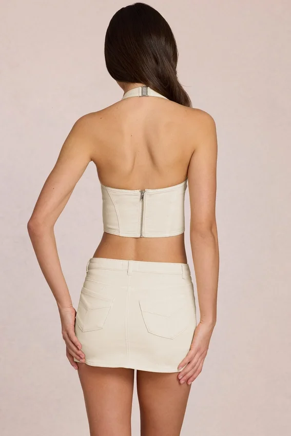 Virella Denim Low-Rise Skort i Ivory Virella Denim Low-Rise Skort i Ivory