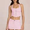 Virella denimskort med låg midja i blommig rosa Virella denimskort med låg midja i blommig rosa