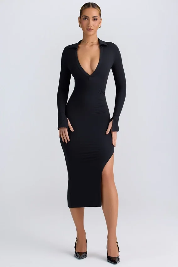 Yael Modal Plunge V-Neck Midaxi Klänning i svart Yael Modal Plunge V-Neck Midaxi Klänning i svart