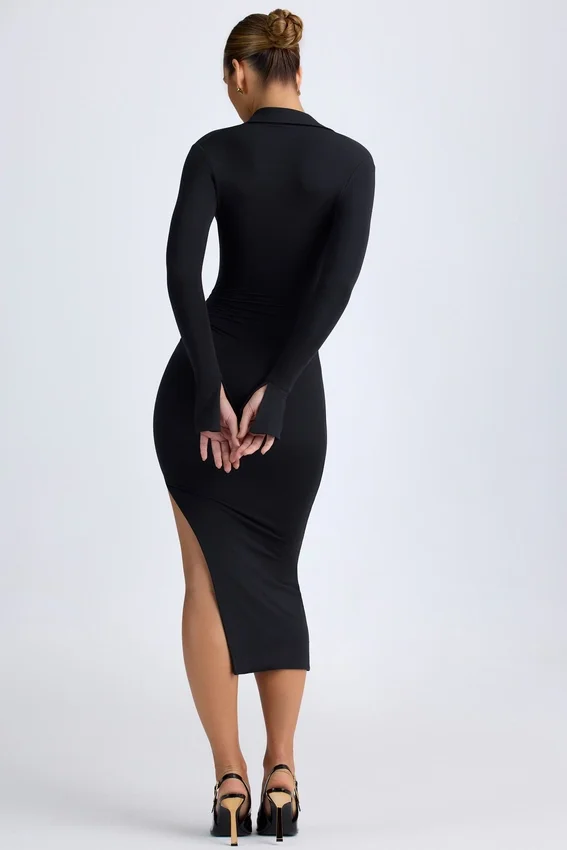 Yael Modal Plunge V-Neck Midaxi Klänning i svart Yael Modal Plunge V-Neck Midaxi Klänning i svart