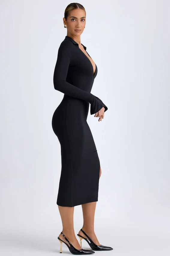 Yael Modal Plunge V-Neck Midaxi Klänning i svart Yael Modal Plunge V-Neck Midaxi Klänning i svart