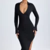 Yael Modal Plunge V-Neck Midaxi Klänning i svart Yael Modal Plunge V-Neck Midaxi Klänning i svart