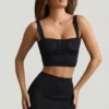 Yolanda Pointelle-Knit Crop Top i svart Yolanda Pointelle-Knit Crop Top i svart